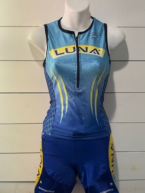 SUGOI Blue Cycling Jersey with Yellow Accent